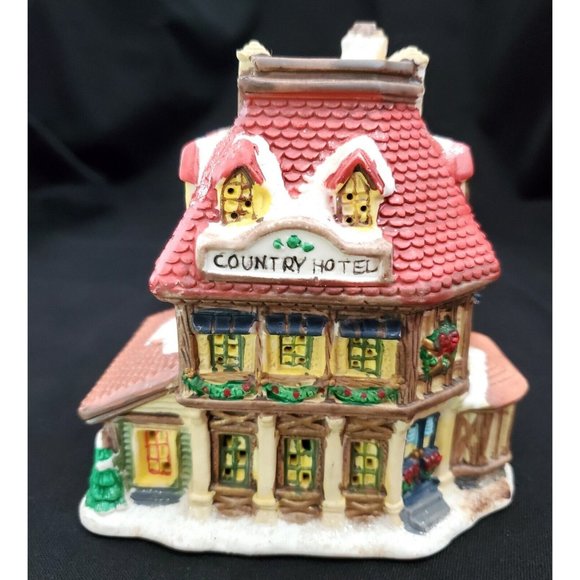 Cobblestone Corner COUNTRY HOTEL Small Christmas Village building 4-3/4"high - Picture 1 of 6